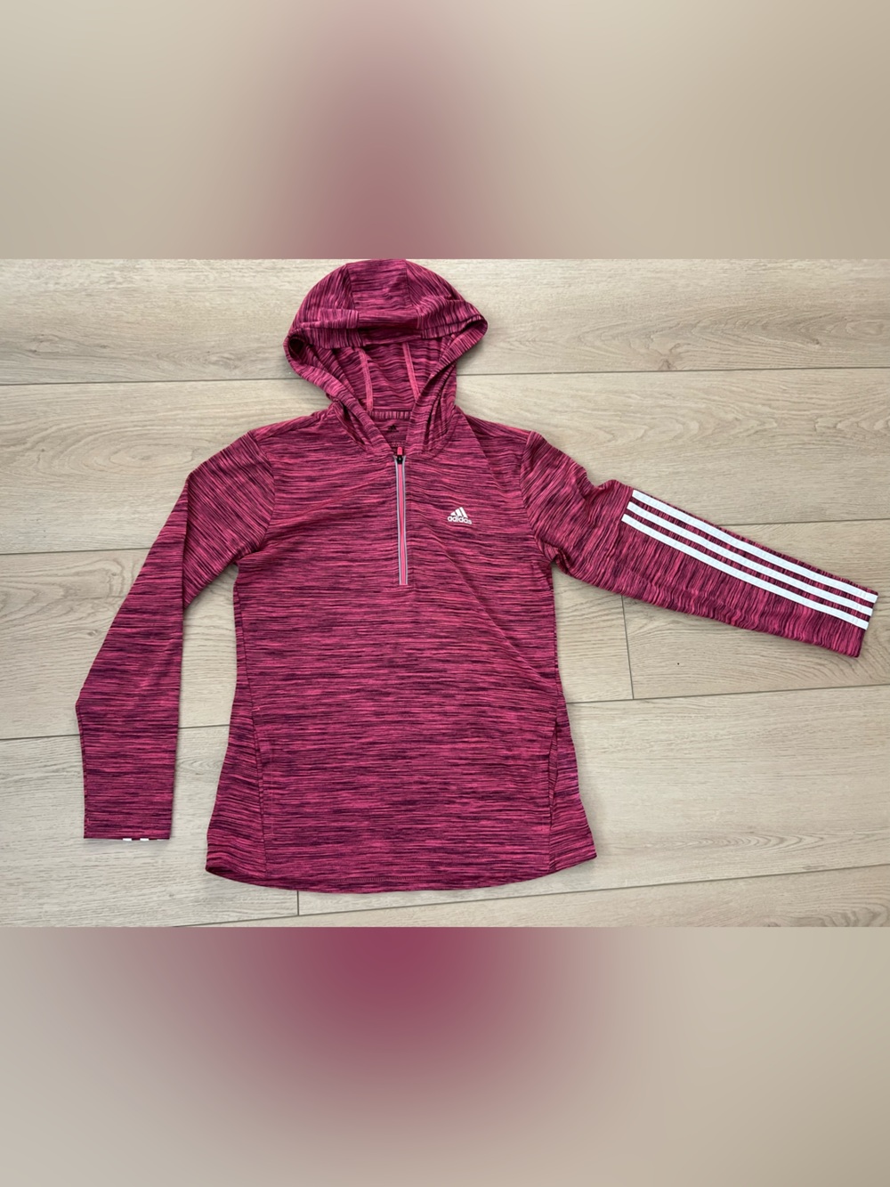 adidas Girls' Heathered Magenta Hooded Half-Zip Jacket